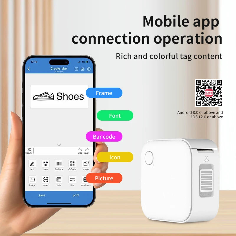 HZTZ Mini Bluetooth Label Printer Portable Smart