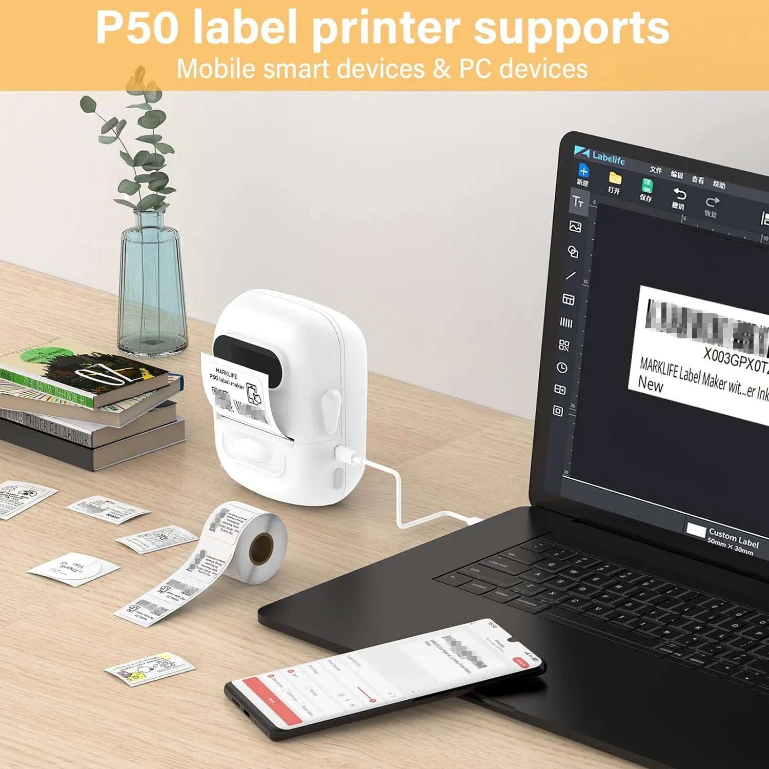 P50 Bluetooth Thermodrucker für Etiketten & QR-Codes