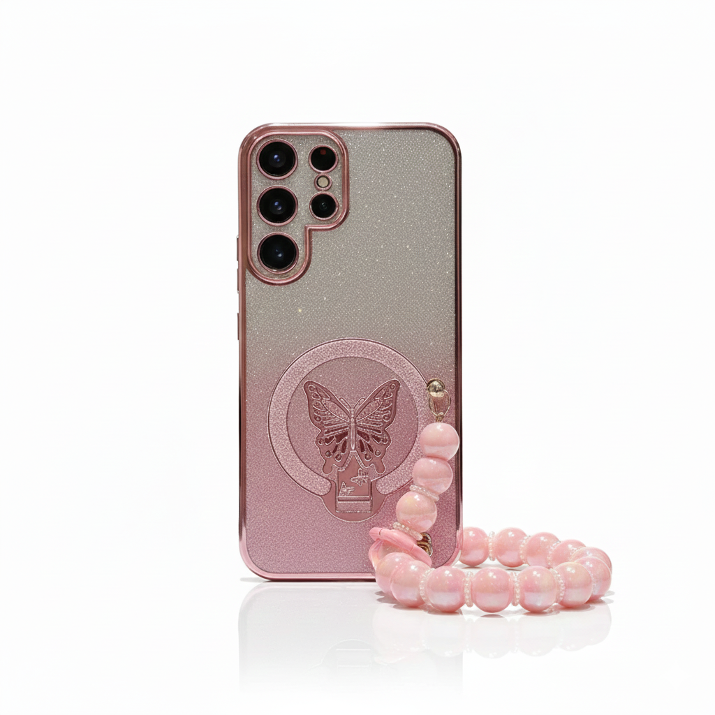 Schmetterling Glitzer Hülle mit Griff für Galaxy S25
