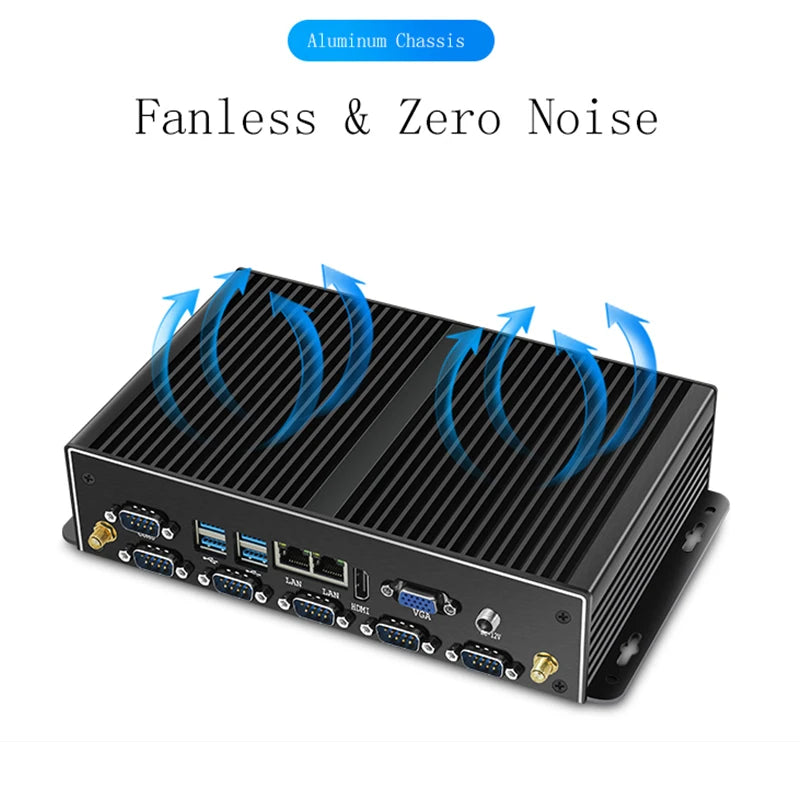 Lüfterloser Mini Industrie-PC Dual LAN 6 COM Windows 11