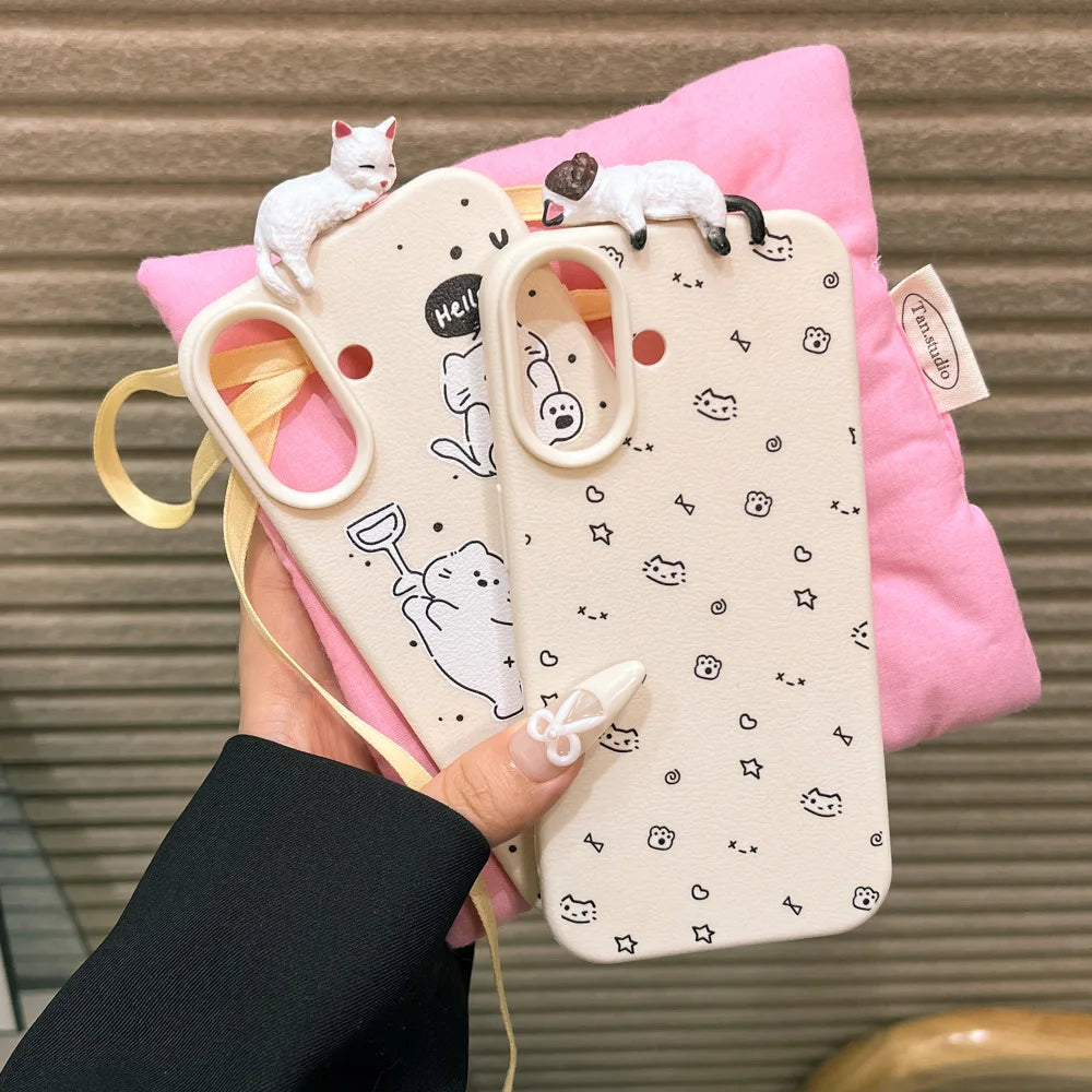 3D Cat Leather Case for iPhone 17 & 16