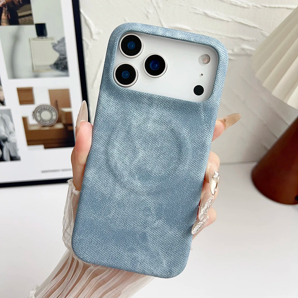 Magnetische Denim Magsafe Hülle Stoßfest Randlos