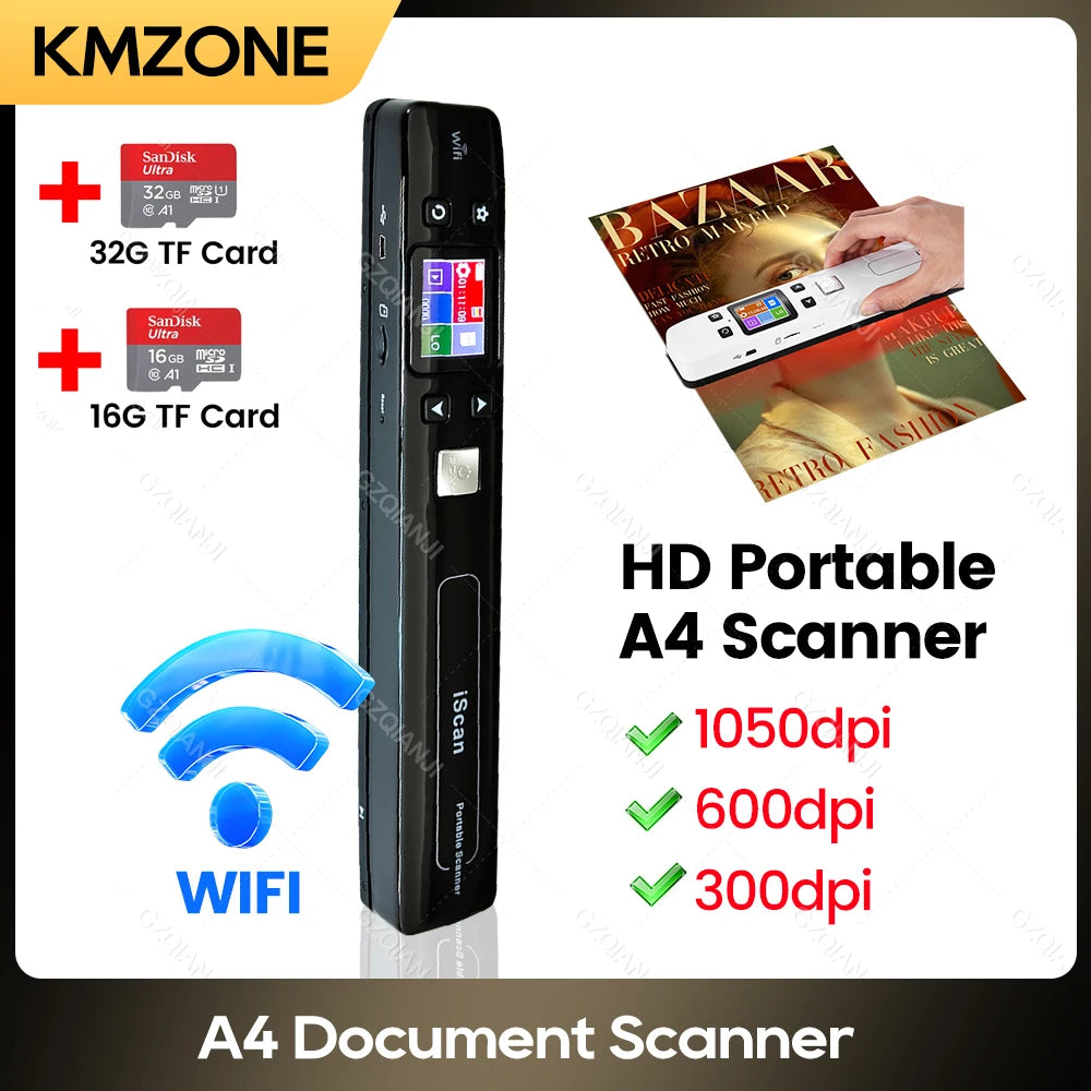 Mobiler A4-HD-Dokumentenscanner mit LED und 1050 DPI