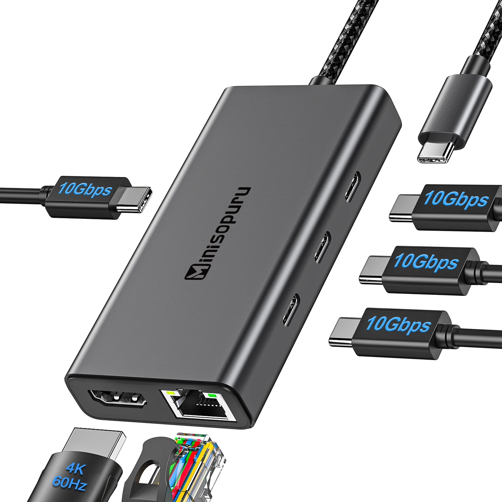 Minisopuru USB C Hub 10Gbps Adapter