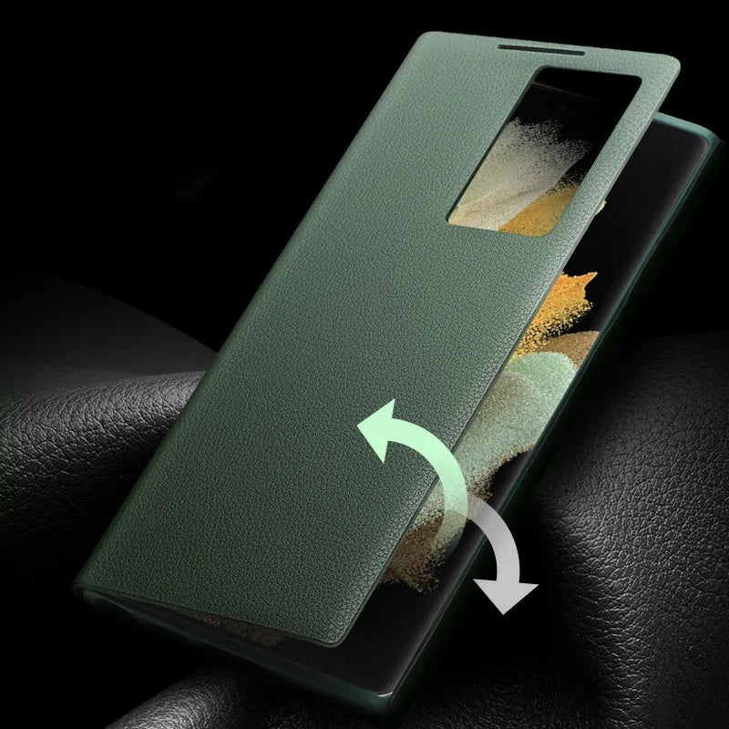 Echtes Leder Smart Case für Galaxy S23 Ultra