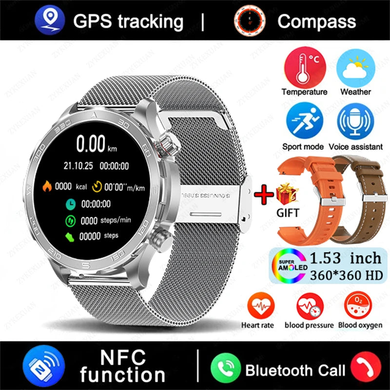 Sports Smartwatch 2025 with GPS, NFC & AMOLED display