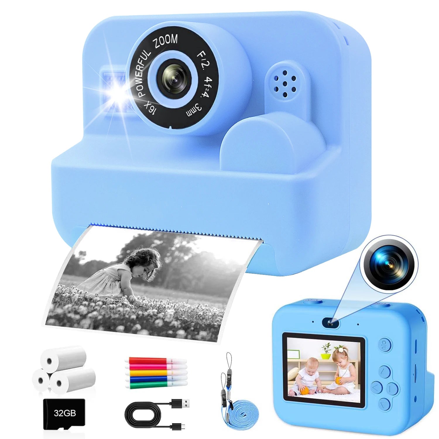 Thermo Sofortdruckkamera Kinder 1080P Mini HD Spielzeug