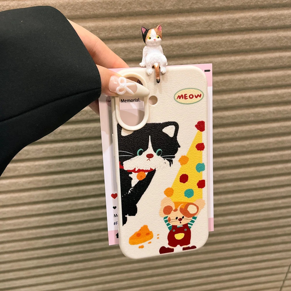 3D Cat Leather Case for iPhone 17 & 16