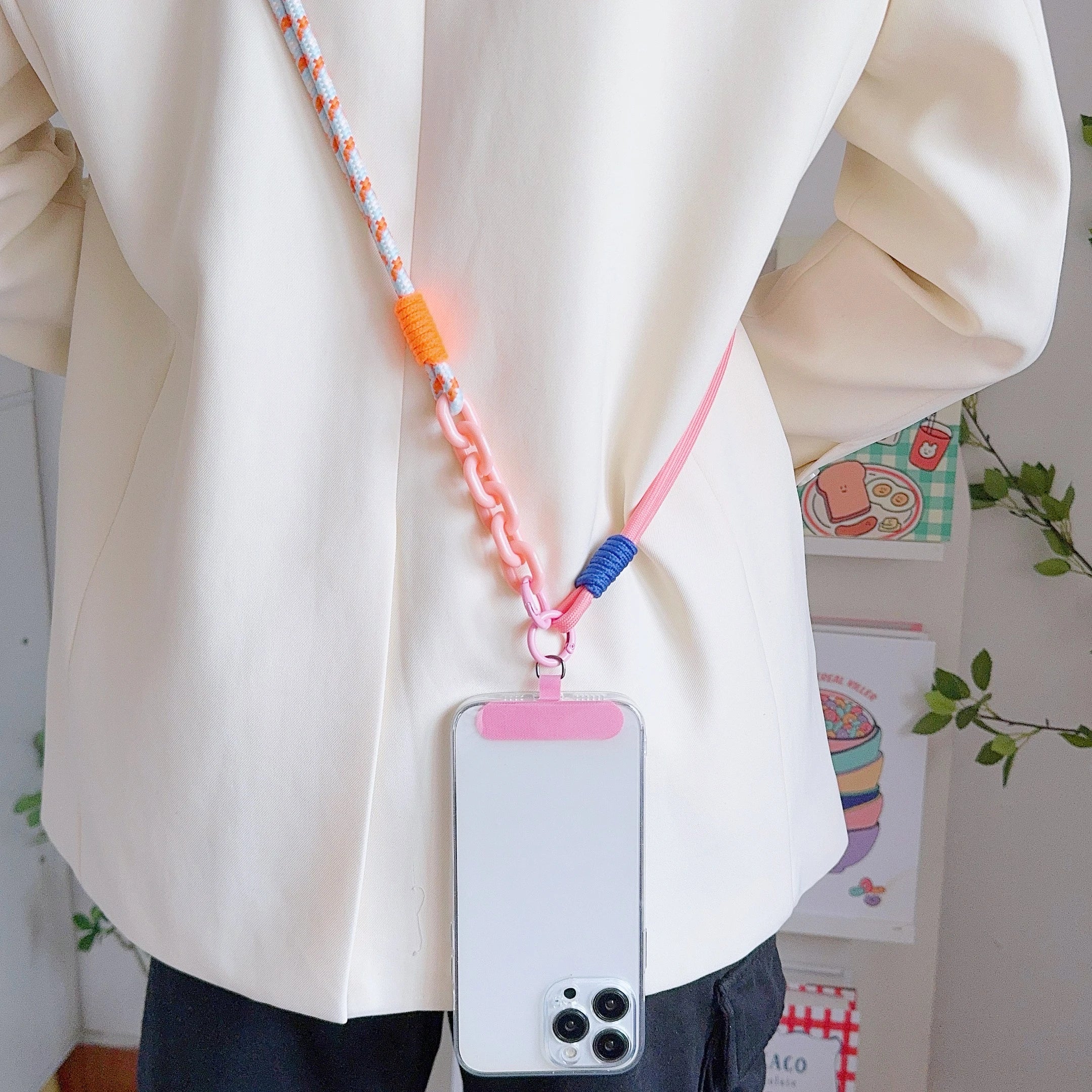 Verstellbares Leder-Handy-Lanyard mit Perlen