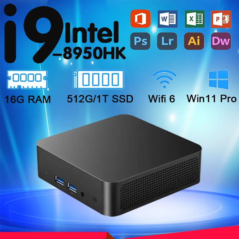 Mini PC i9 Windows 11 Pro 12GB RAM 512GB SSD WiFi 6 BT