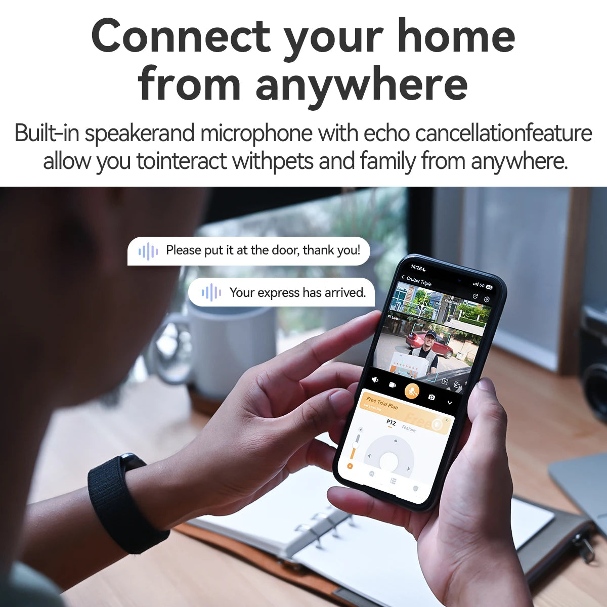 Triple Lens PTZ WiFi Outdoor Camera with Warning Light