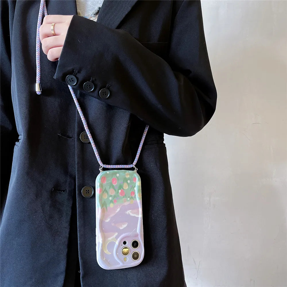 Blumen Crossbody Handyhülle mit Band für Samsung