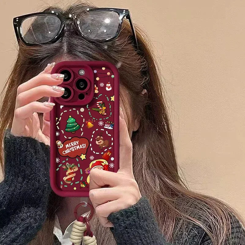 Cute Christmas phone case with red chain for Pixel