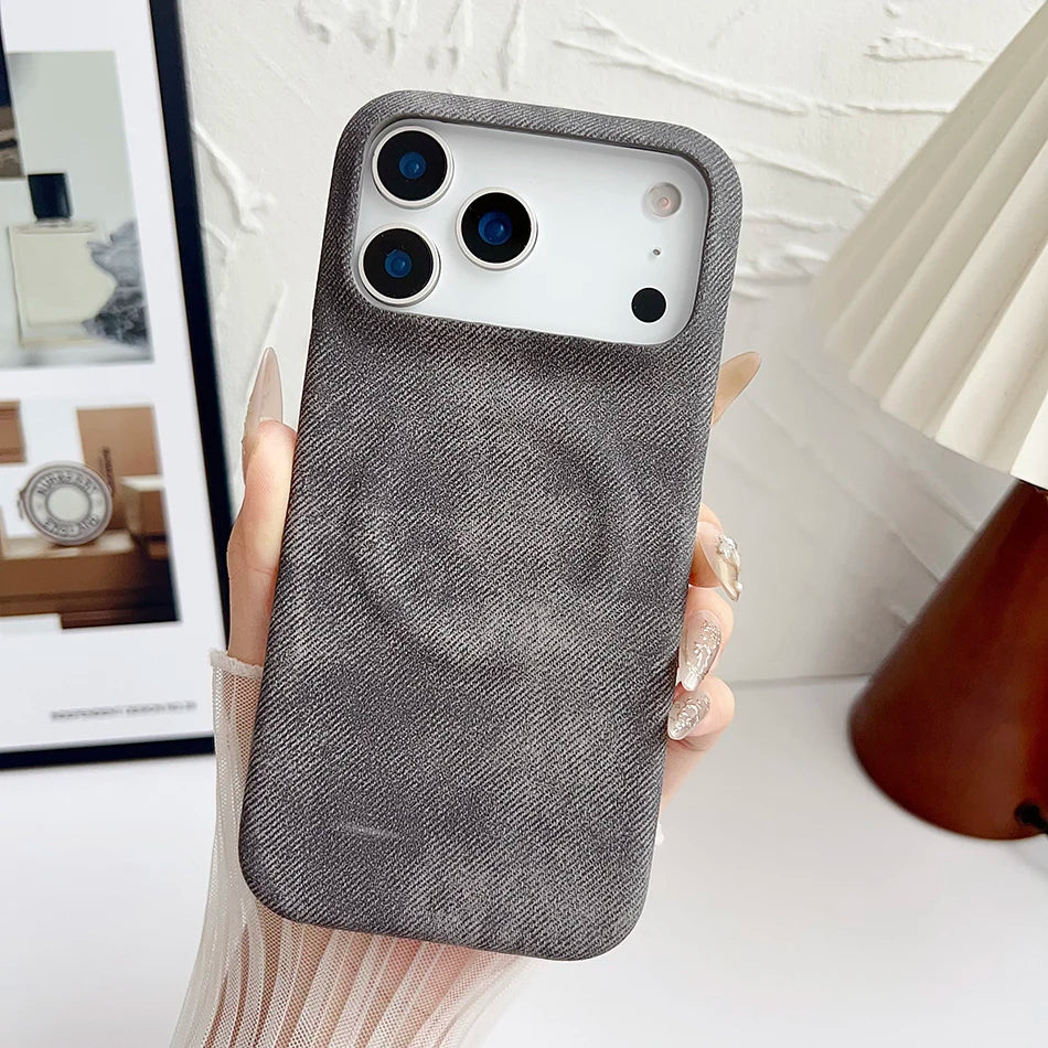 Magnetische Denim Magsafe Hülle Stoßfest Randlos
