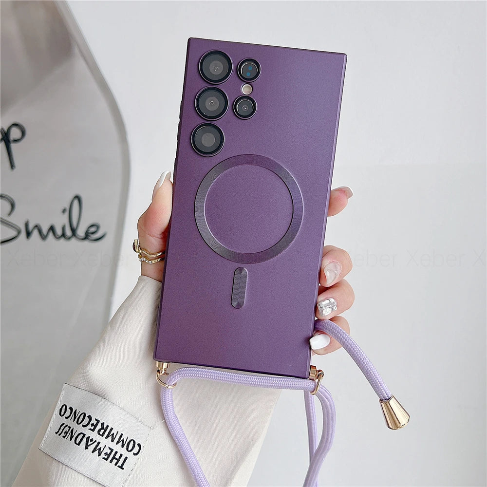 Magnetic crossbody case with strap for Galaxy