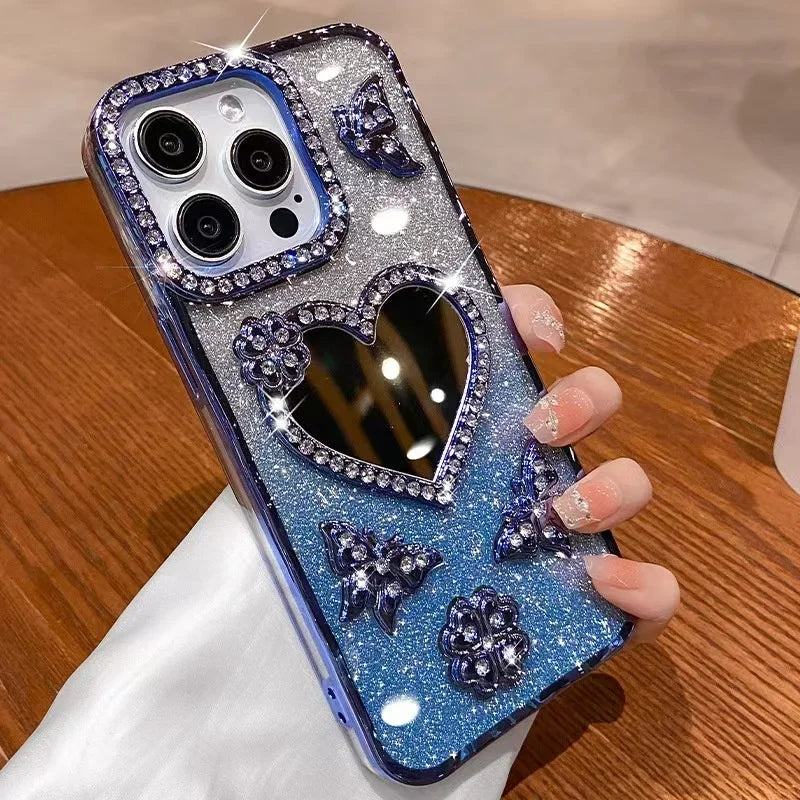Herz Make-up Spiegelhülle mit Glitzer für iPhone 17