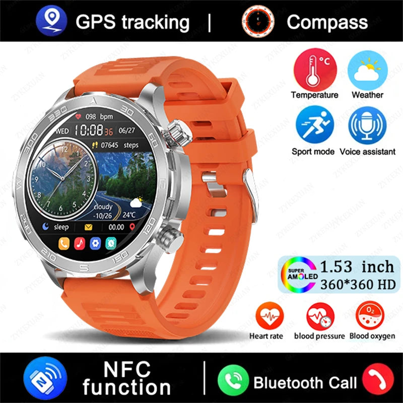 Sports Smartwatch 2025 with GPS, NFC & AMOLED display