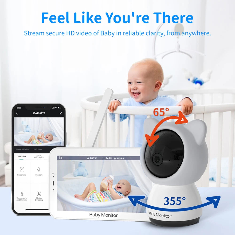 WiFi Babyphone 5 Zoll LCD Kamera mit PTZ & Schlafliedern