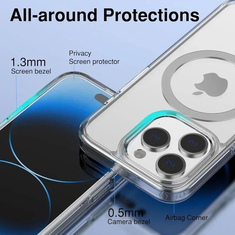 Coque magnétique transparente originale pour iPhone 11-16 Pro Max, XS, XR, Magsafe