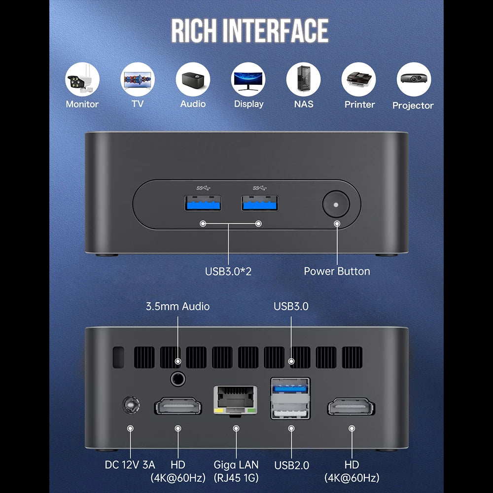 Kompakter Mini-PC Intel N100 16GB RAM 512GB SSD