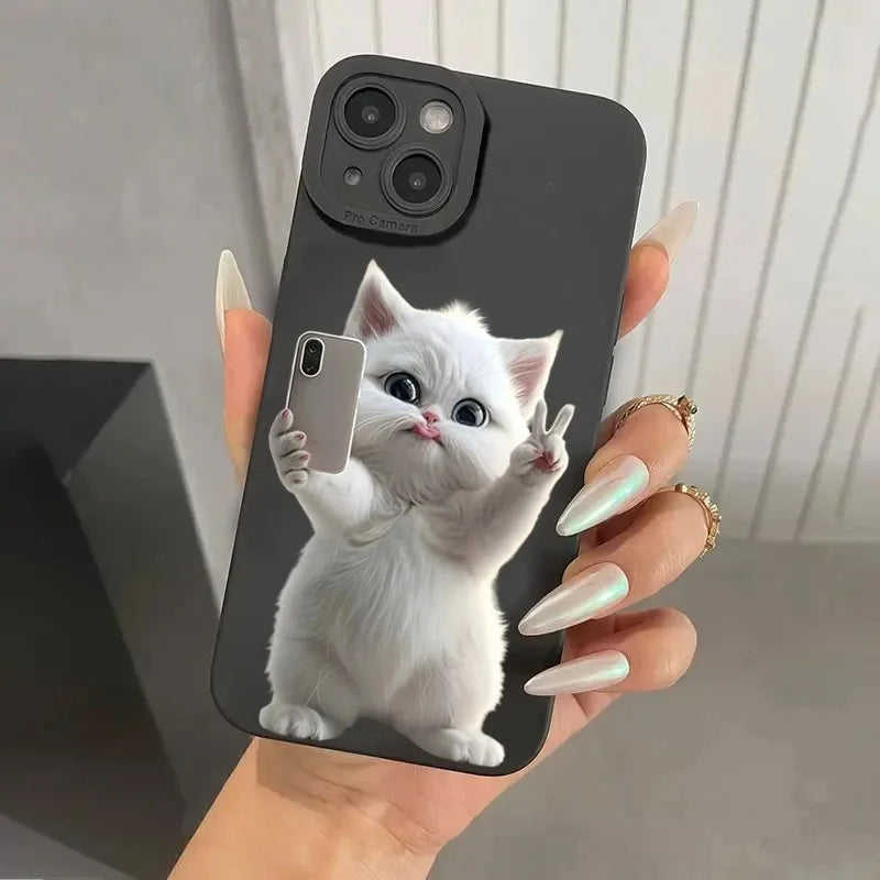 Cute Cat Silicone Phone Case for iPhone, Shockproof Soft Cover