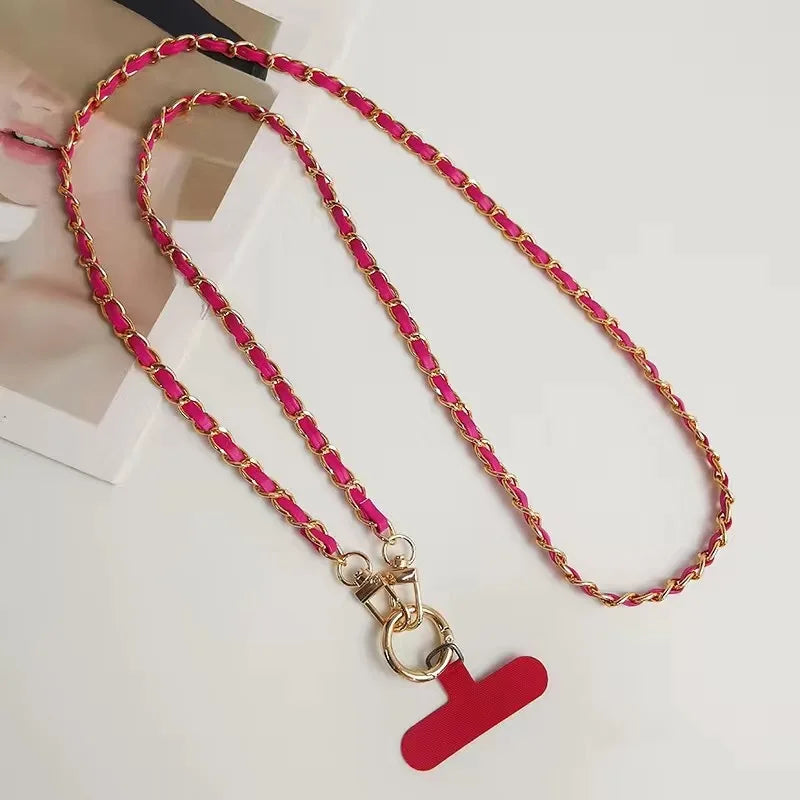 Damen Leder Lanyard mit Perlen & Metallkette