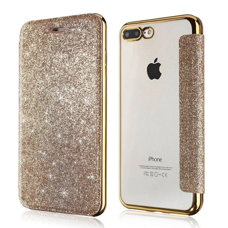Glitter leather flip case for iPhone 17 with card slot