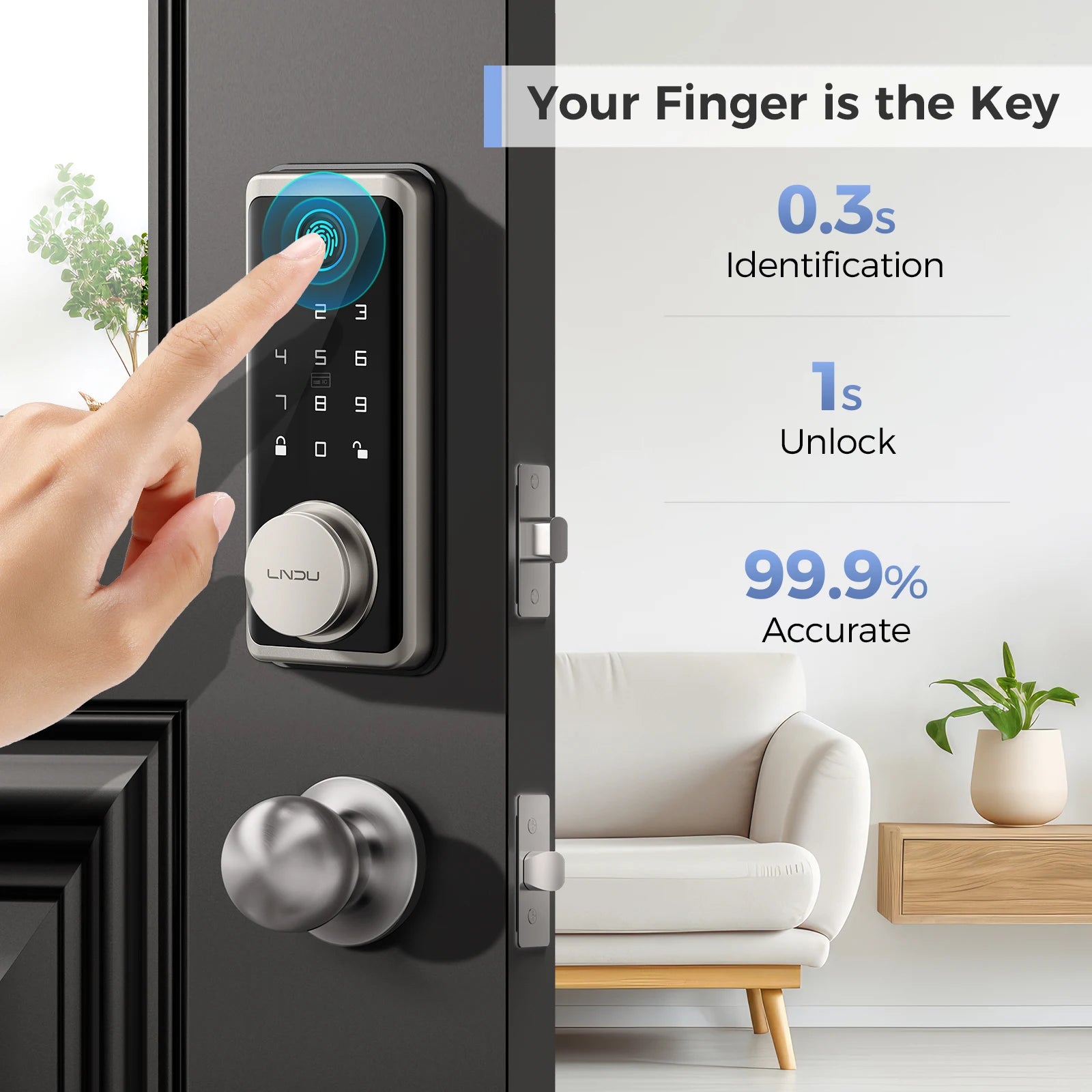 LNDU G601N Smart Türschloss mit 360° Fingerabdruck