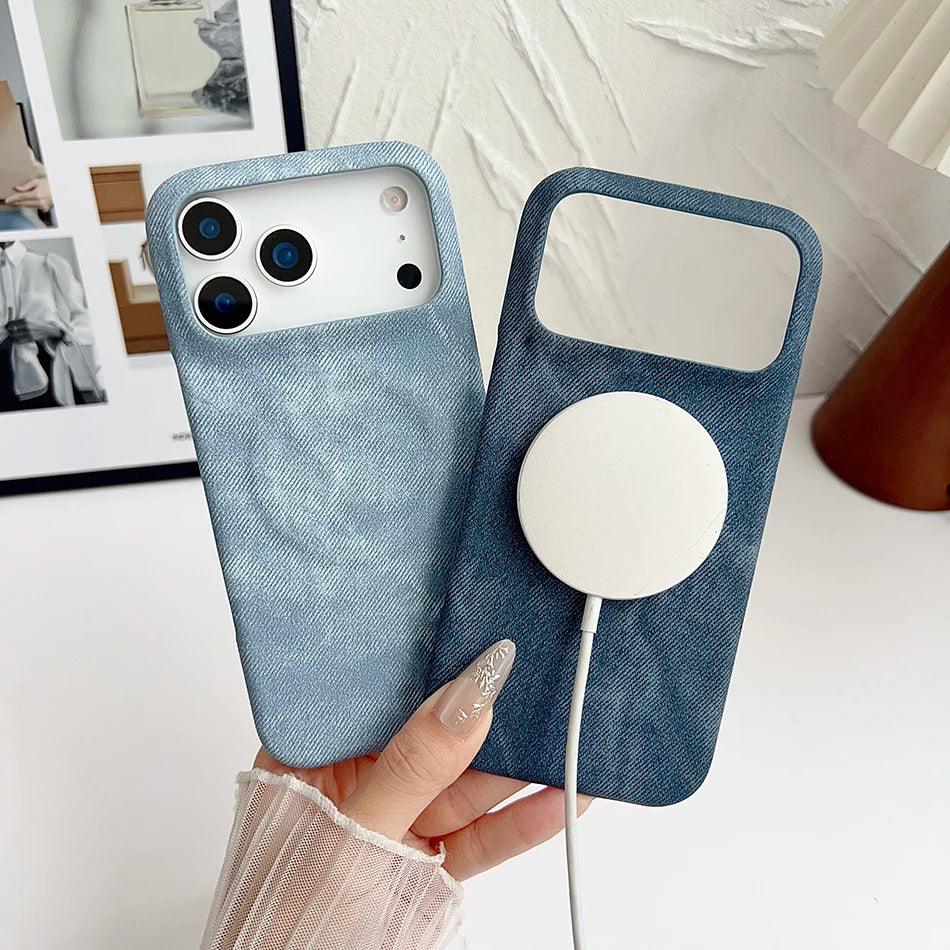 Magnetische Denim Magsafe Hülle Stoßfest Randlos
