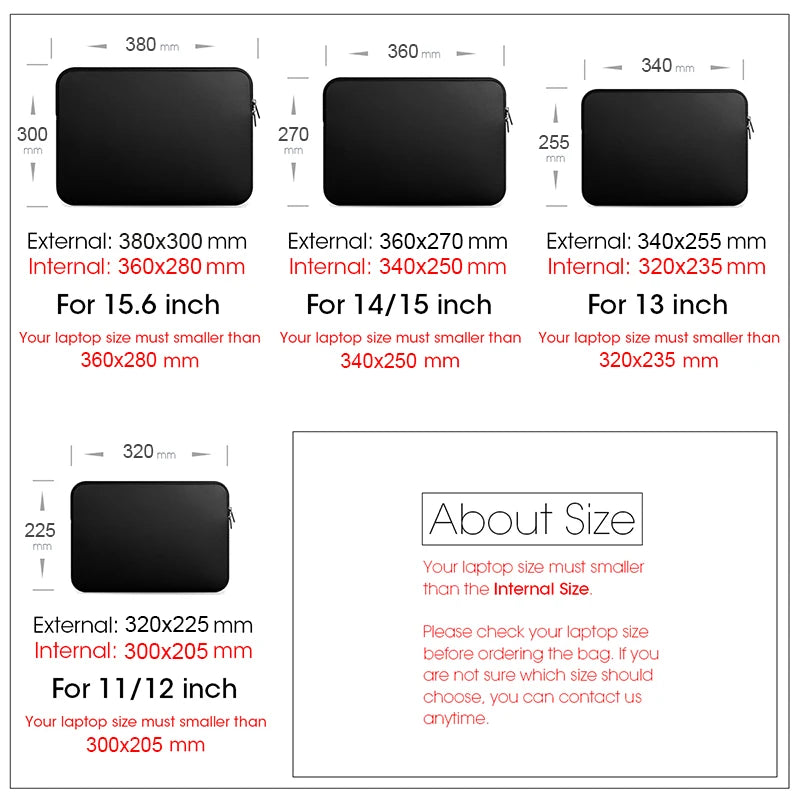 Black laptop sleeve 11–15.6 inch