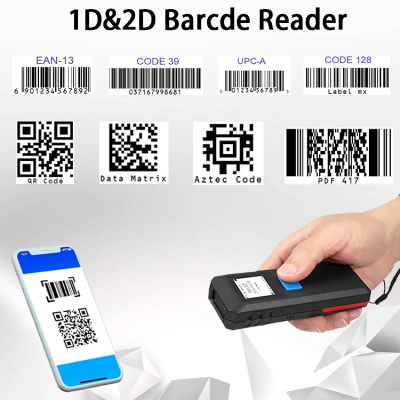 Tragbarer Mini Bluetooth Barcode Scanner mit Display