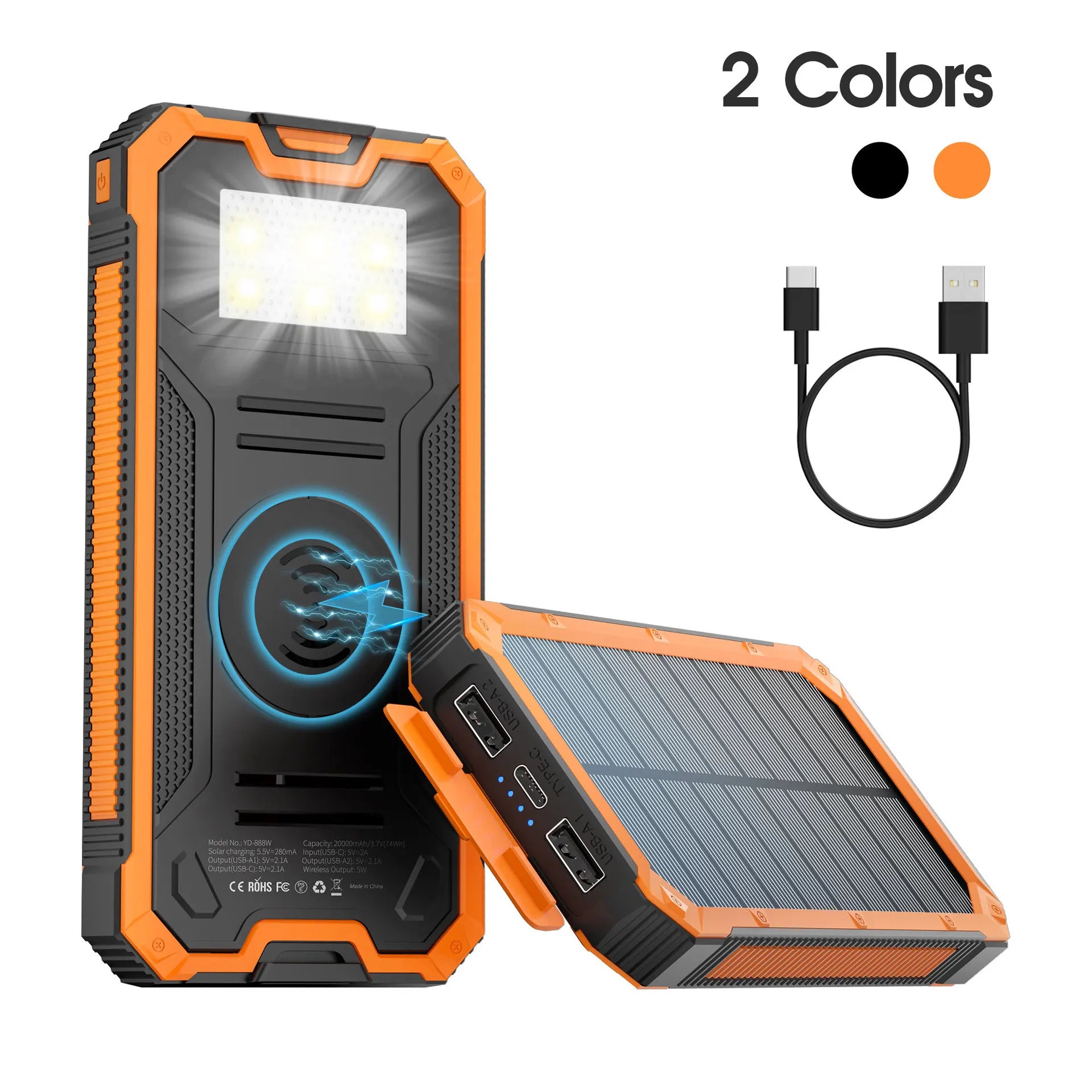 Waterproof Solar Power Bank 20000mAh Wireless