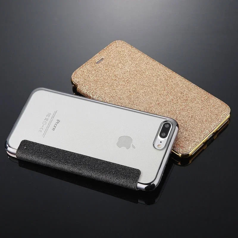 Glitter leather flip case for iPhone 17 with card slot