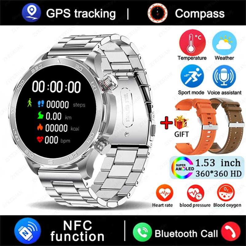 Sports Smartwatch 2025 with GPS, NFC & AMOLED display