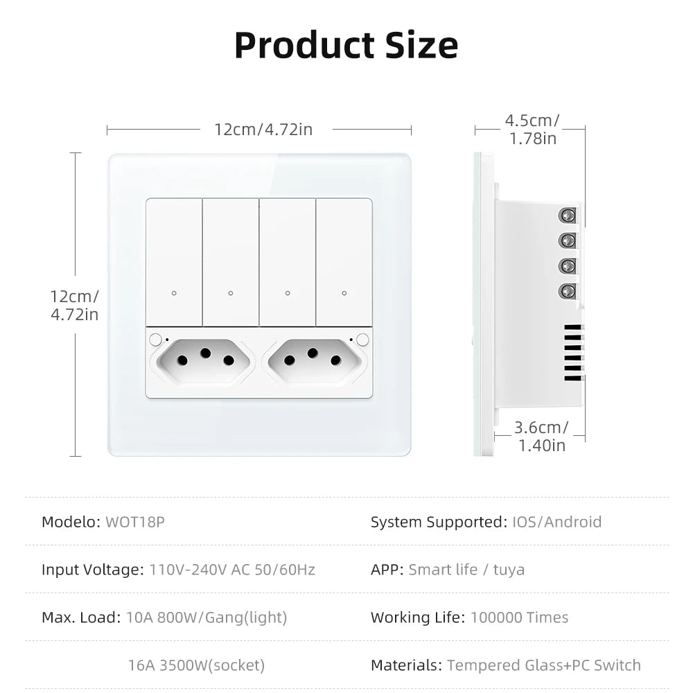 WLAN Smart Schalter und Steckdose 4x4 Brasilien