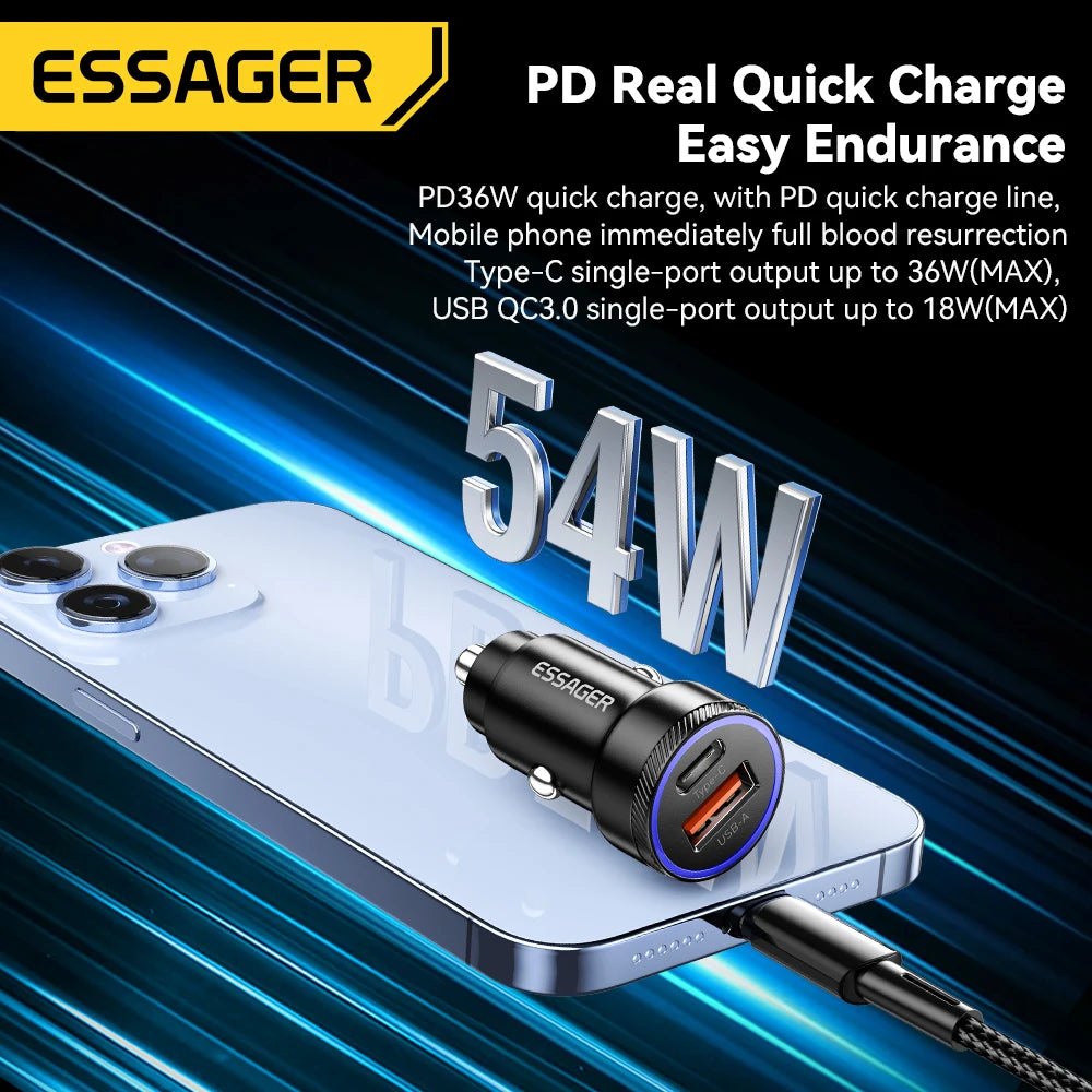 Essager 54W USB Autoladegerät Schnellladung Typ C