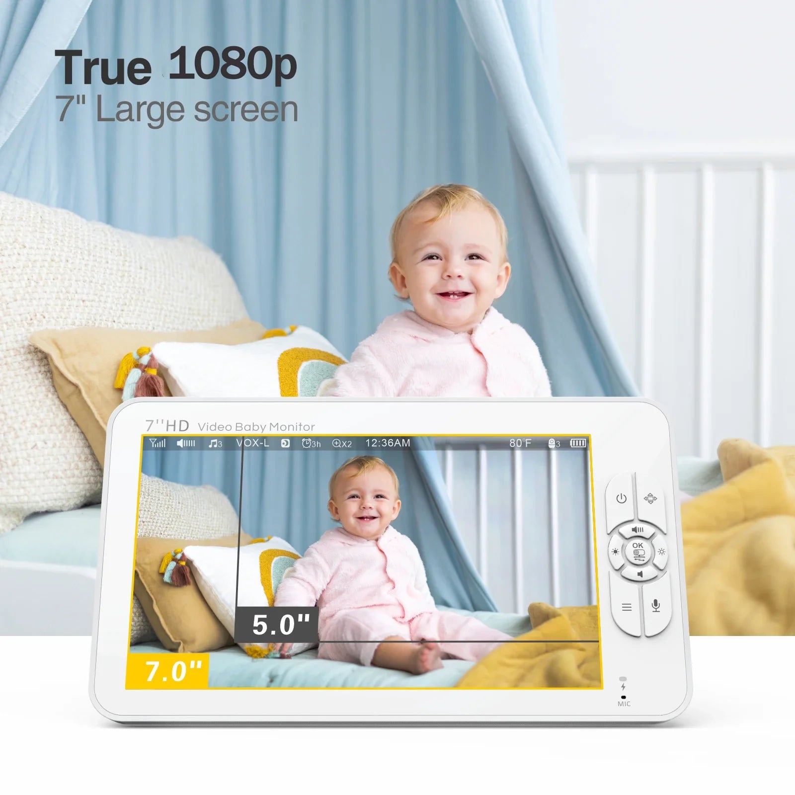 7 Zoll HD Babyphone Split Screen mit Fernsteuerung