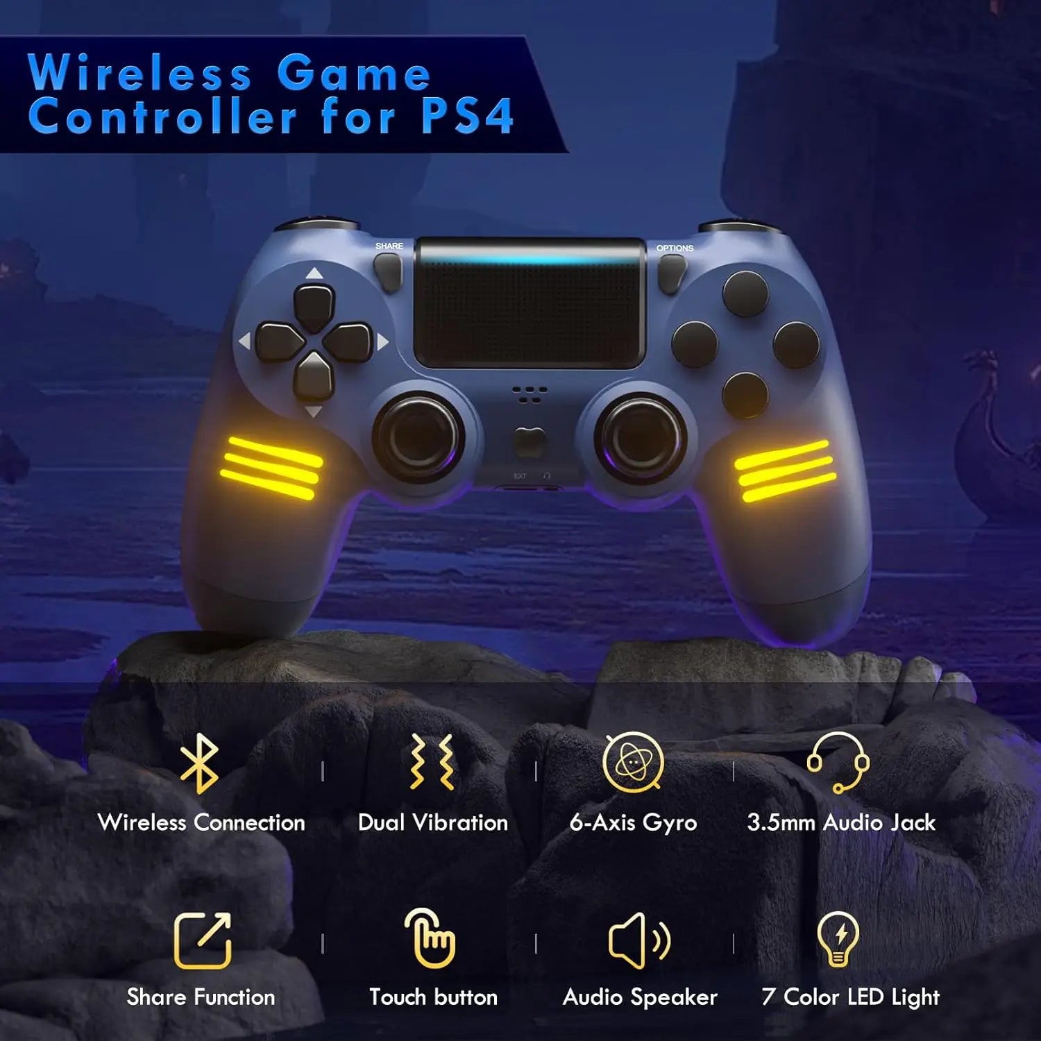 BG-04 Wireless Controller mit 7 Atemlichtern für PS4