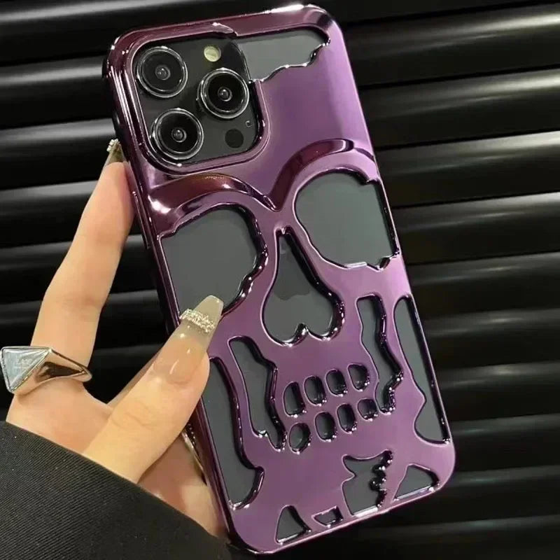 3D Matte Metallic Skull Phone Case for iPhone
