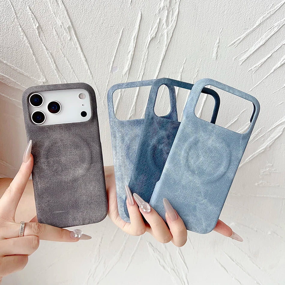 Magnetische Denim Magsafe Hülle Stoßfest Randlos