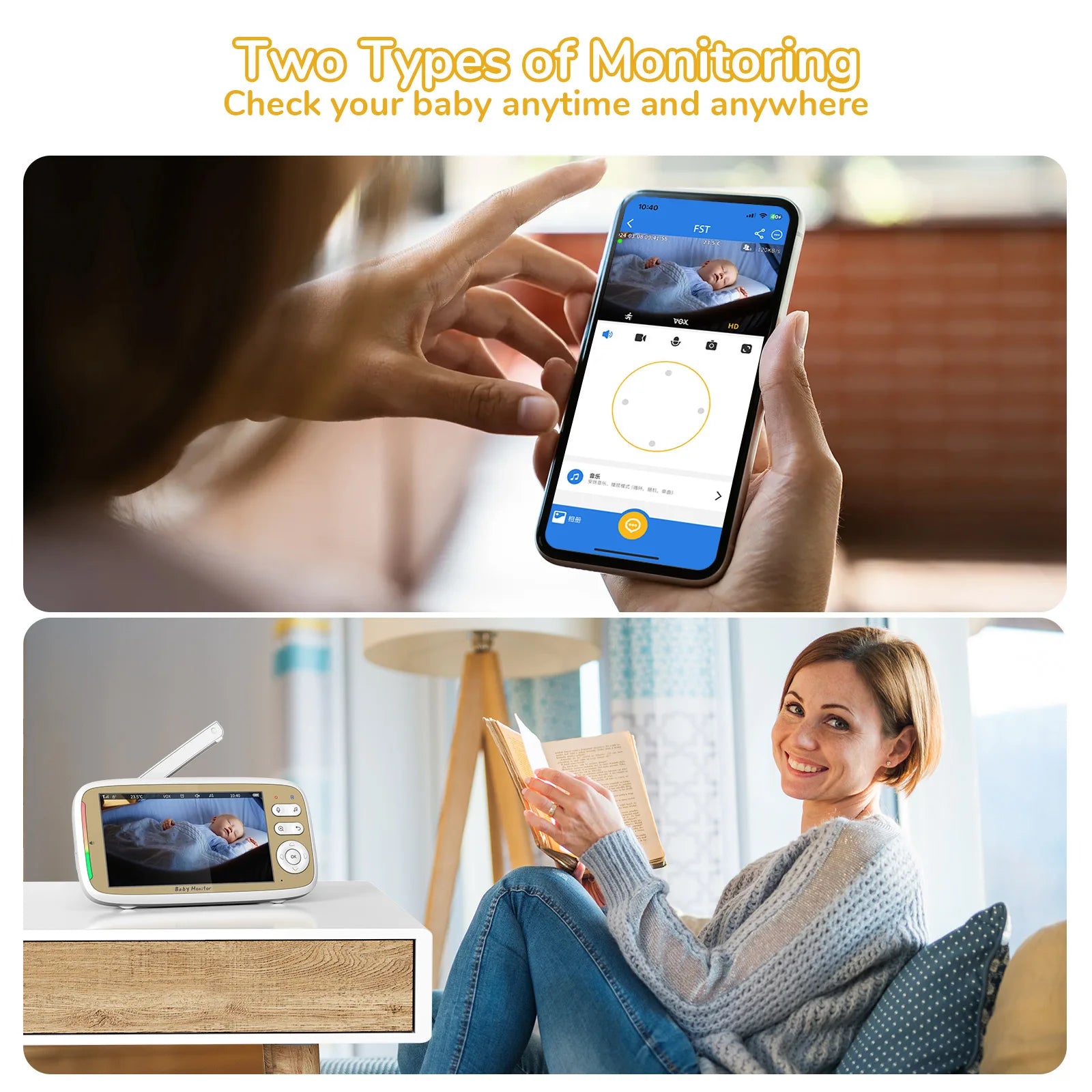 HD 1080P baby monitor with two-way audio, PTZ and temperature monitoring