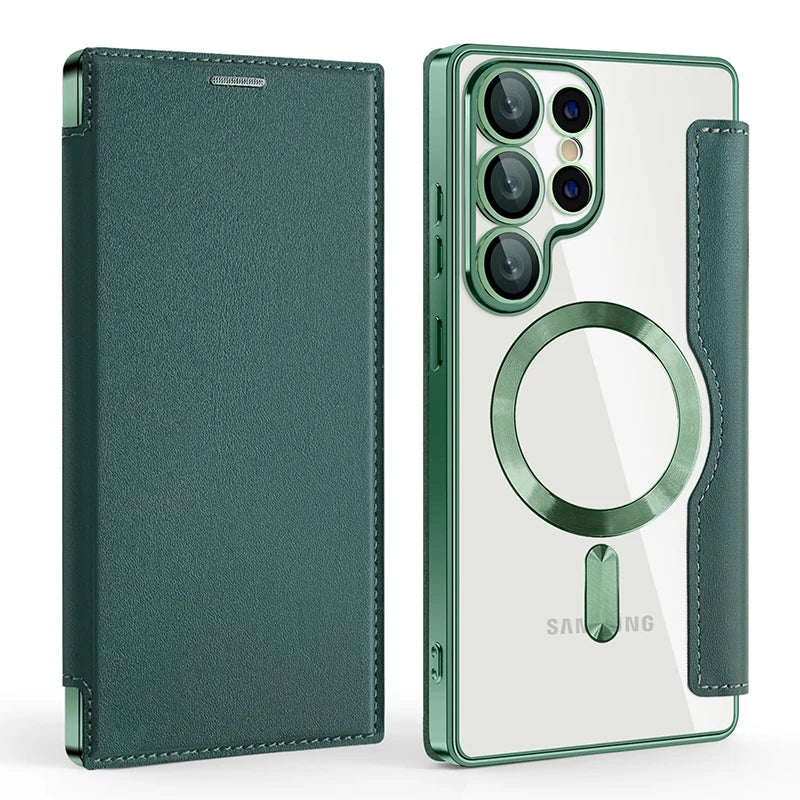 Magnetische Leder Wallet Hülle für Samsung S25 Ultra