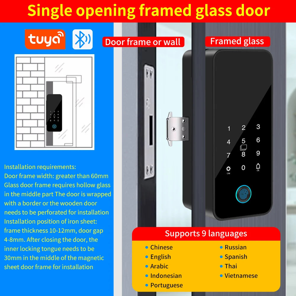Tuya Smart Glas Türschloss mit Fingerabdruck & App