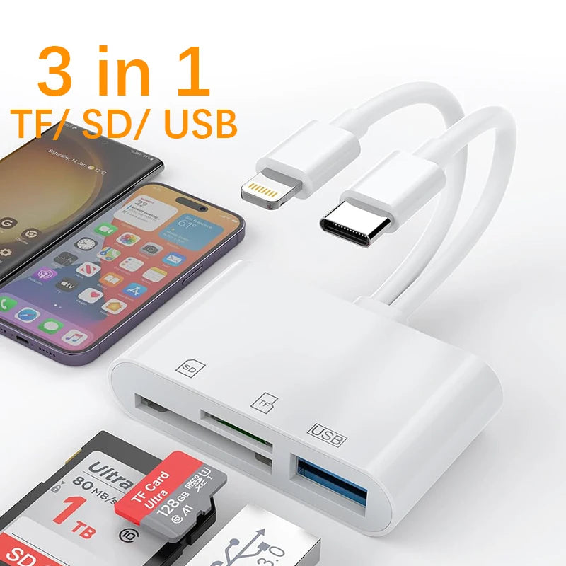 3-in-1 USB OTG Card Reader Adapter for iPhone iPad
