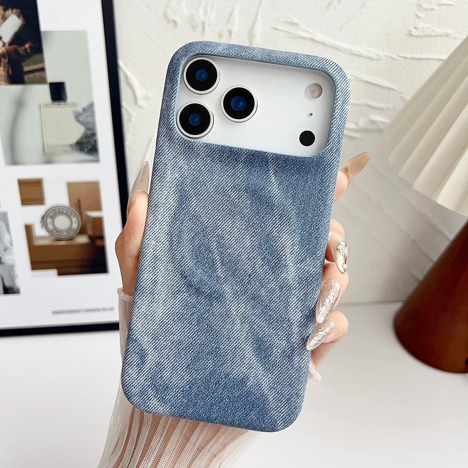 Magnetische Denim Magsafe Hülle Stoßfest Randlos