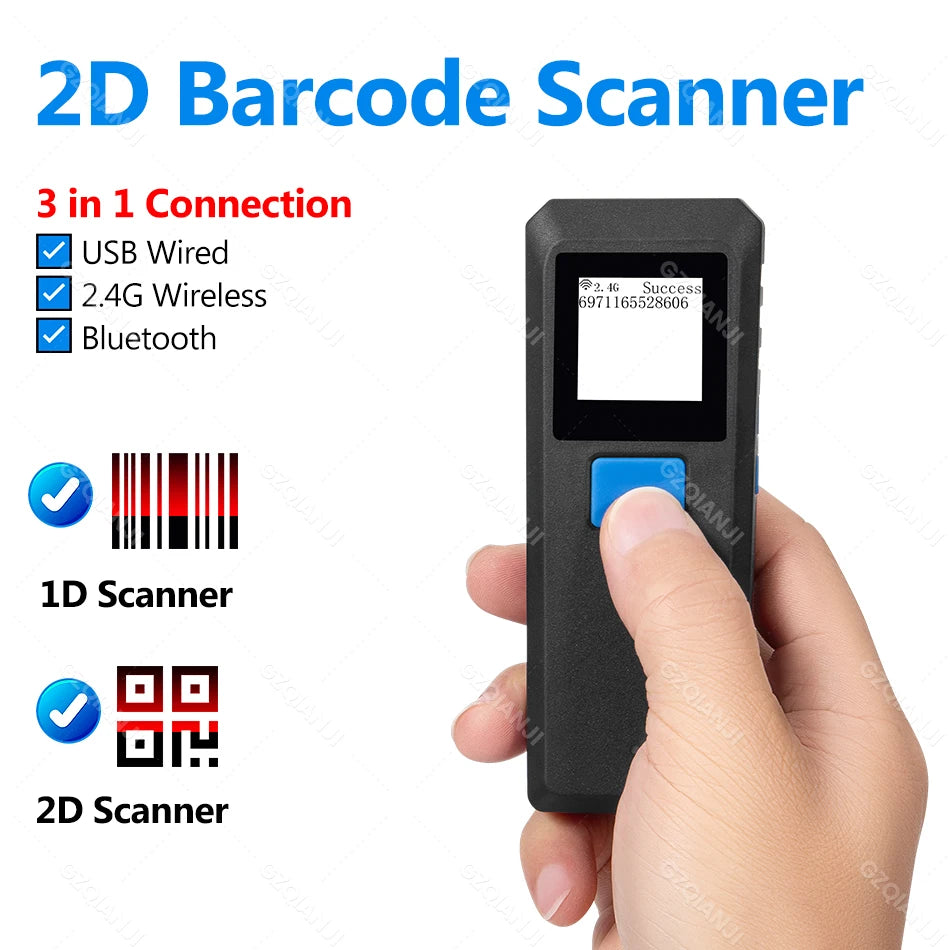 Tragbarer Bluetooth 1D 2D Laser Barcode Scanner Mini