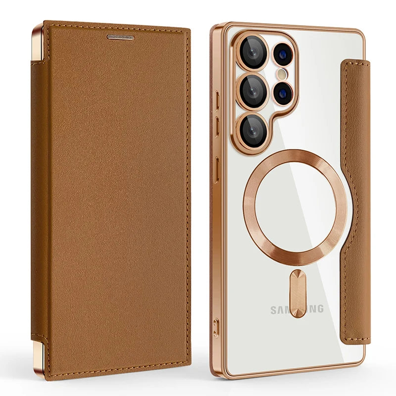 Magnetische Leder Wallet Hülle für Samsung S25 Ultra