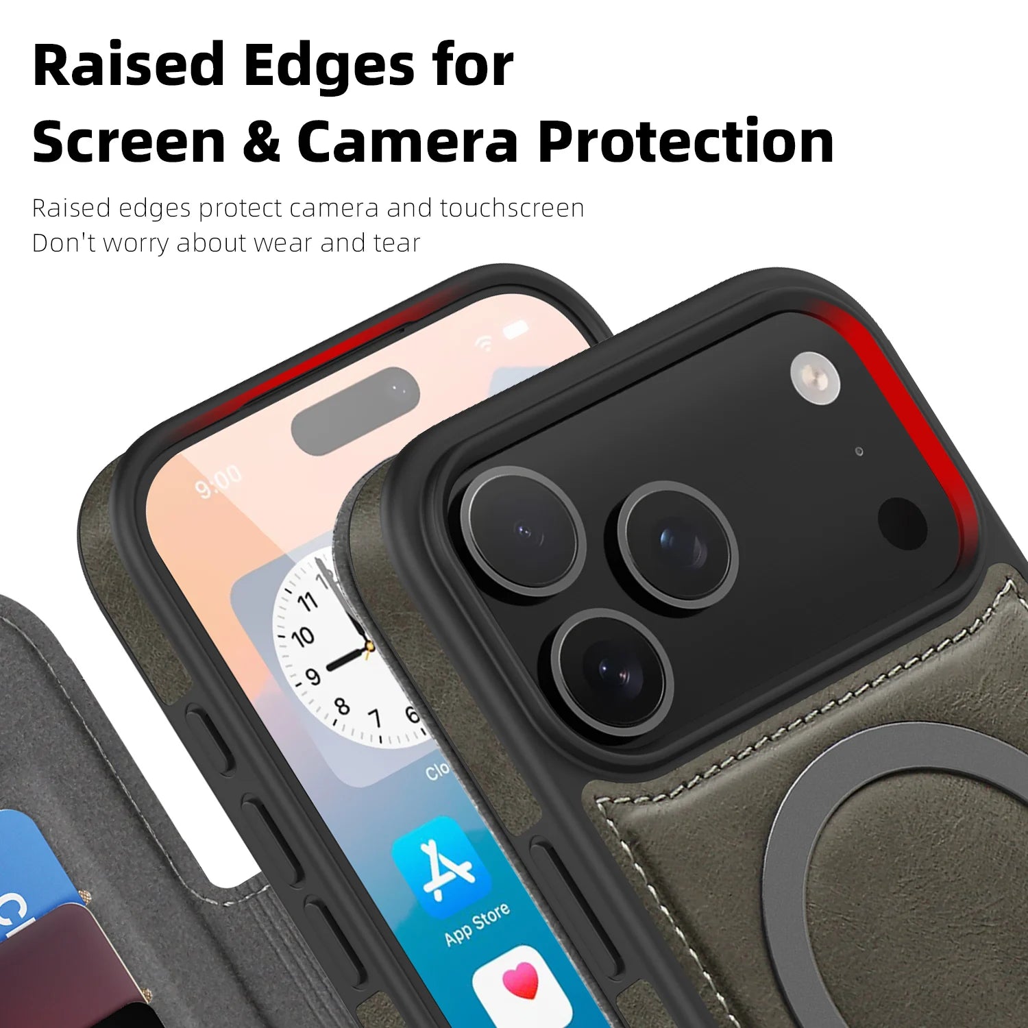 Luxuriöse RFID-blockierende Magnet Ledertasche für iPhone 17