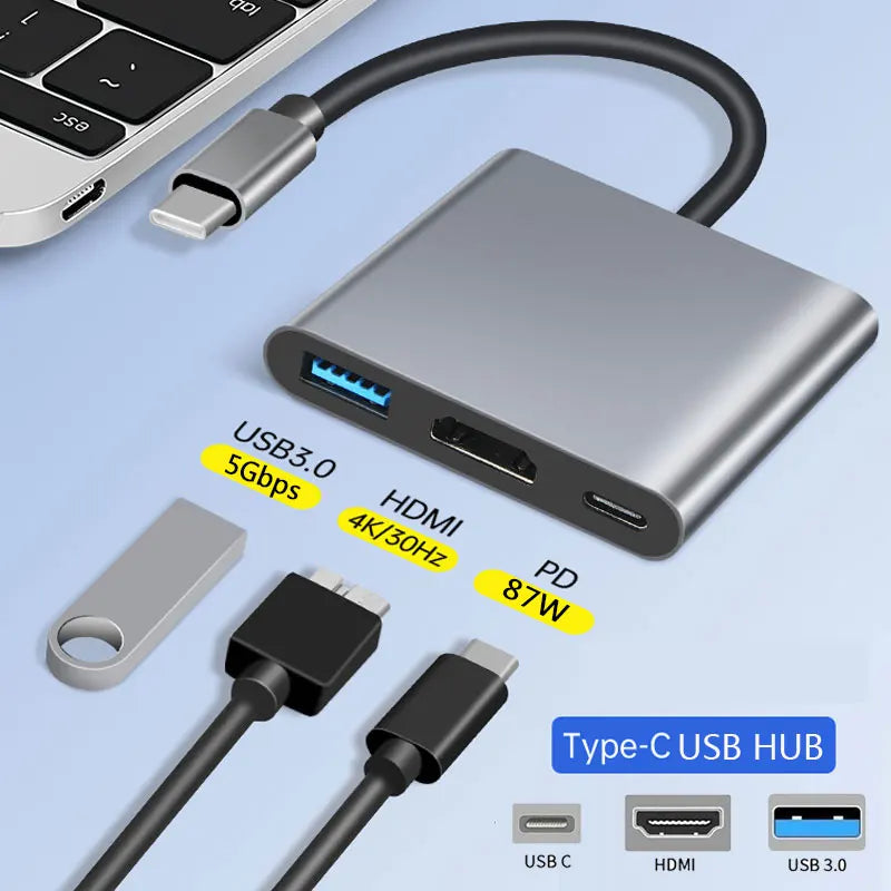 Hub USB-C 3 en 1 100 W avec HDMI et USB 3