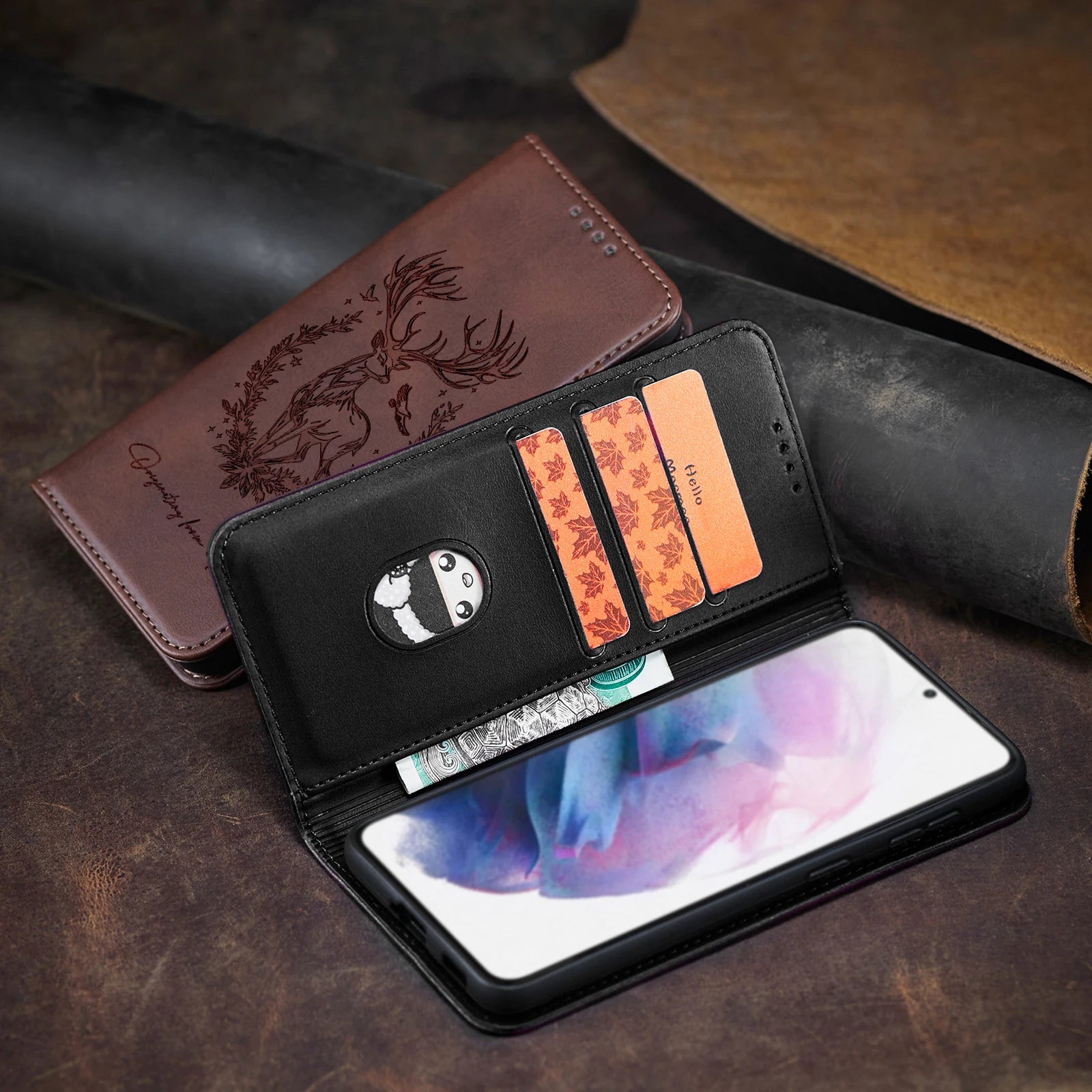 Étui à rabat en cuir motif animal 3D pour Xiaomi/Poco